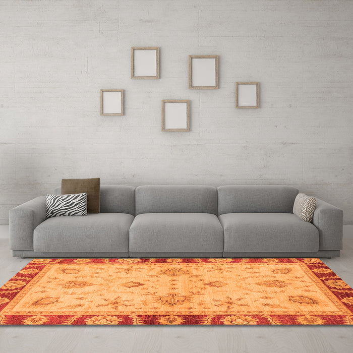 Machine Washable Oriental Orange Traditional Area Rugs in a Living Room, wshabs3993org