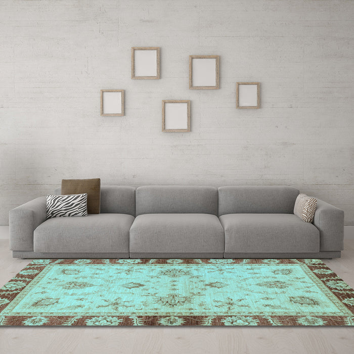 Machine Washable Oriental Light Blue Traditional Rug in a Living Room, wshabs3993lblu