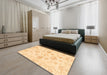 Abstract Brown Gold Oriental Rug in a Bedroom, abs3994