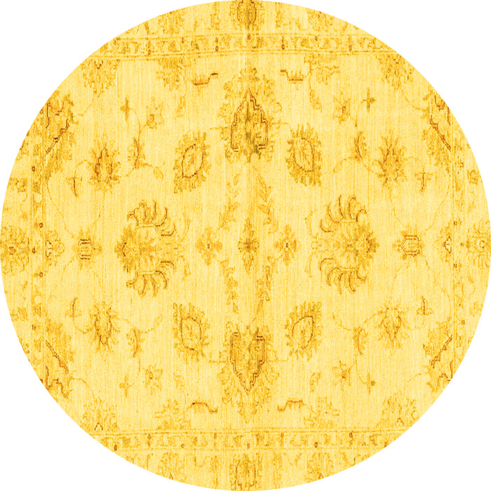 Round Machine Washable Oriental Yellow Traditional Rug, wshabs3994yw