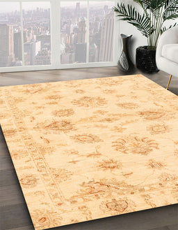 Abstract Brown Gold Oriental Rug in Family Room, abs3994