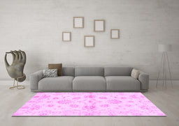 Machine Washable Oriental Purple Traditional Area Rugs in a Living Room, wshabs3994pur