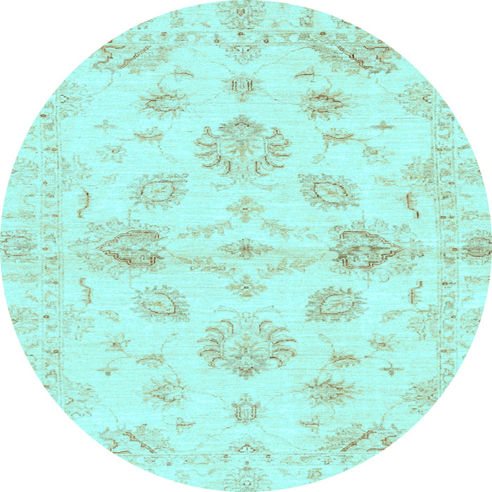 Round Machine Washable Oriental Light Blue Traditional Rug, wshabs3994lblu