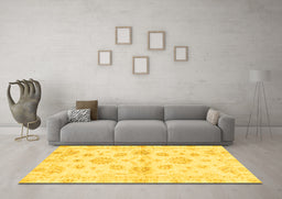Machine Washable Oriental Yellow Traditional Rug in a Living Room, wshabs3994yw