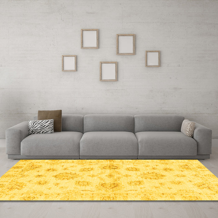 Machine Washable Oriental Yellow Traditional Rug in a Living Room, wshabs3994yw