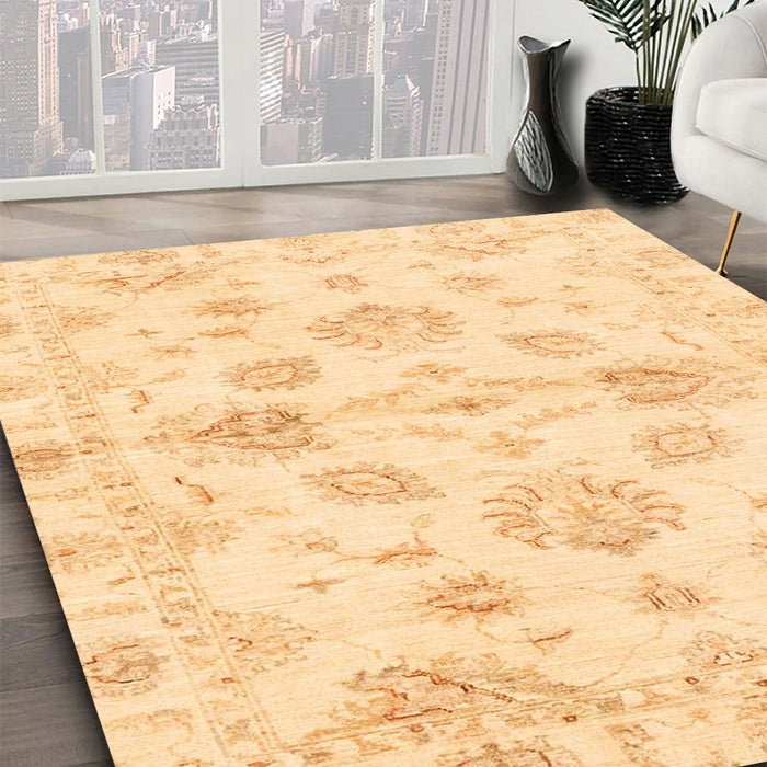Abstract Brown Gold Oriental Rug in Family Room, abs3994