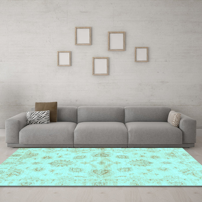 Machine Washable Oriental Light Blue Traditional Rug in a Living Room, wshabs3994lblu