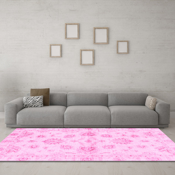 Machine Washable Oriental Pink Traditional Rug in a Living Room, wshabs3994pnk