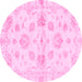 Round Machine Washable Oriental Pink Traditional Rug, wshabs3994pnk