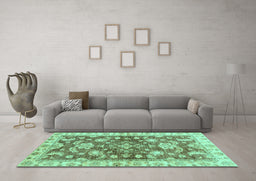 Machine Washable Oriental Turquoise Traditional Area Rugs in a Living Room,, wshabs3995turq