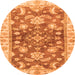 Round Machine Washable Oriental Orange Traditional Area Rugs, wshabs3995org