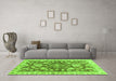 Machine Washable Oriental Green Traditional Area Rugs in a Living Room,, wshabs3995grn