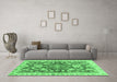 Machine Washable Oriental Emerald Green Traditional Area Rugs in a Living Room,, wshabs3995emgrn