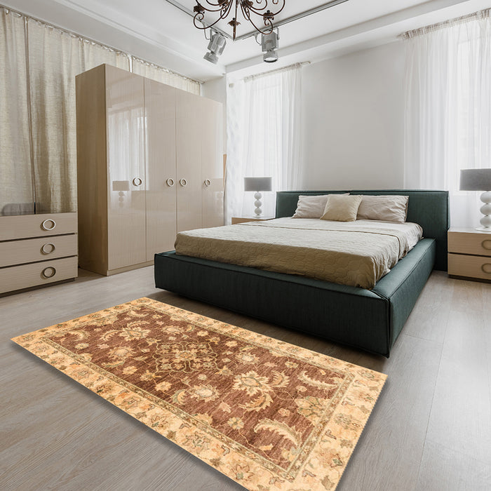 Abstract Orange Oriental Rug in a Bedroom, abs3995