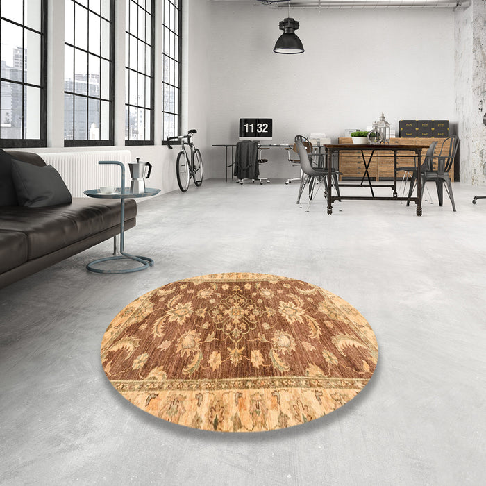 Round Abstract Orange Oriental Rug in a Office, abs3995