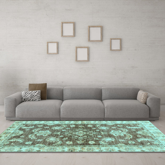 Machine Washable Oriental Light Blue Traditional Rug in a Living Room, wshabs3995lblu