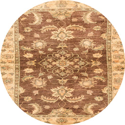 Round Machine Washable Abstract Orange Rug, wshabs3995