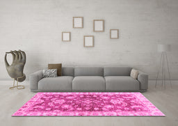 Machine Washable Oriental Pink Traditional Rug in a Living Room, wshabs3995pnk