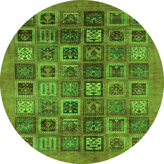 Round Machine Washable Abstract Green Modern Area Rugs, wshabs3996grn