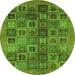 Round Machine Washable Abstract Green Modern Area Rugs, wshabs3996grn