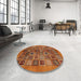 Round Machine Washable Abstract Orange Rug in a Office, wshabs3996