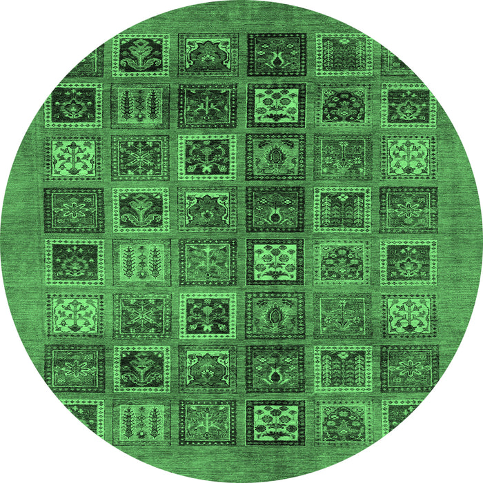 Round Abstract Emerald Green Modern Rug, abs3996emgrn