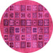 Round Machine Washable Abstract Pink Modern Rug, wshabs3996pnk