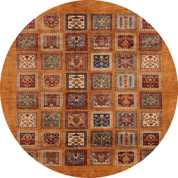 Round Machine Washable Abstract Orange Rug, wshabs3996