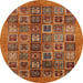 Round Machine Washable Abstract Orange Rug, wshabs3996