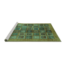 Sideview of Machine Washable Abstract Turquoise Modern Area Rugs, wshabs3996turq