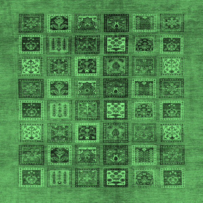 Square Abstract Emerald Green Modern Rug, abs3996emgrn