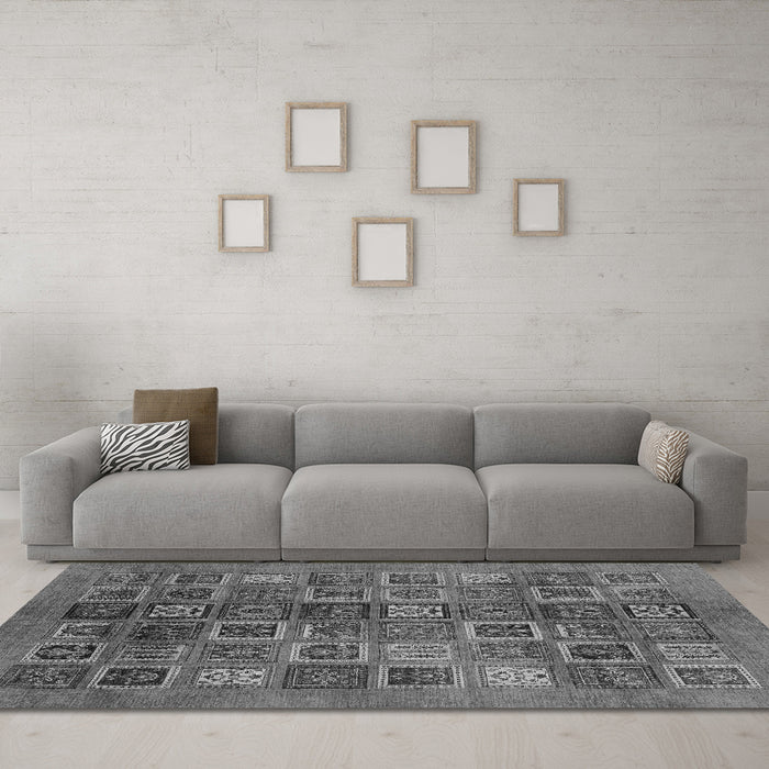 Machine Washable Abstract Gray Modern Rug in a Living Room,, wshabs3996gry