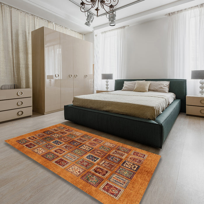Abstract Orange Modern Rug in a Bedroom, abs3996