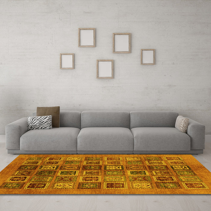 Machine Washable Abstract Yellow Modern Rug in a Living Room, wshabs3996yw