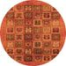 Round Machine Washable Abstract Orange Modern Area Rugs, wshabs3996org