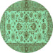 Round Abstract Turquoise Modern Rug, abs3997turq