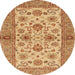 Round Machine Washable Abstract Orange Rug, wshabs3997