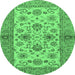 Round Abstract Emerald Green Modern Rug, abs3997emgrn