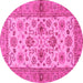 Round Machine Washable Abstract Pink Modern Rug, wshabs3997pnk