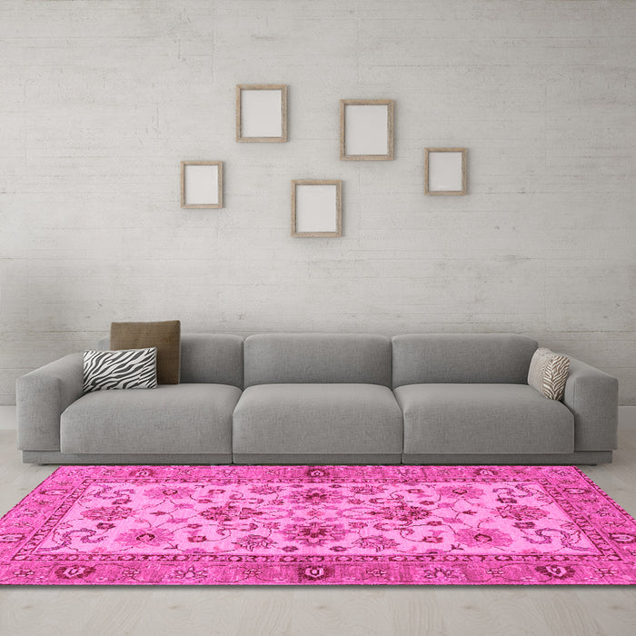 Machine Washable Abstract Pink Modern Rug in a Living Room, wshabs3997pnk