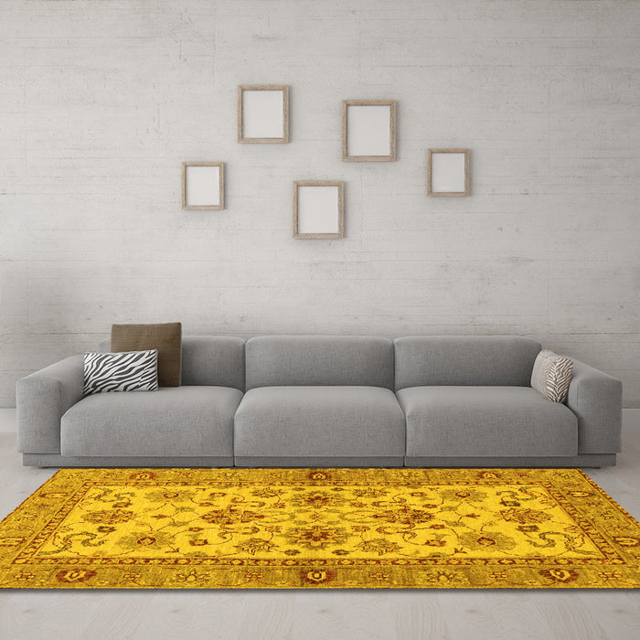 Machine Washable Abstract Yellow Modern Rug in a Living Room, wshabs3997yw