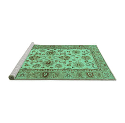 Sideview of Machine Washable Abstract Turquoise Modern Area Rugs, wshabs3997turq