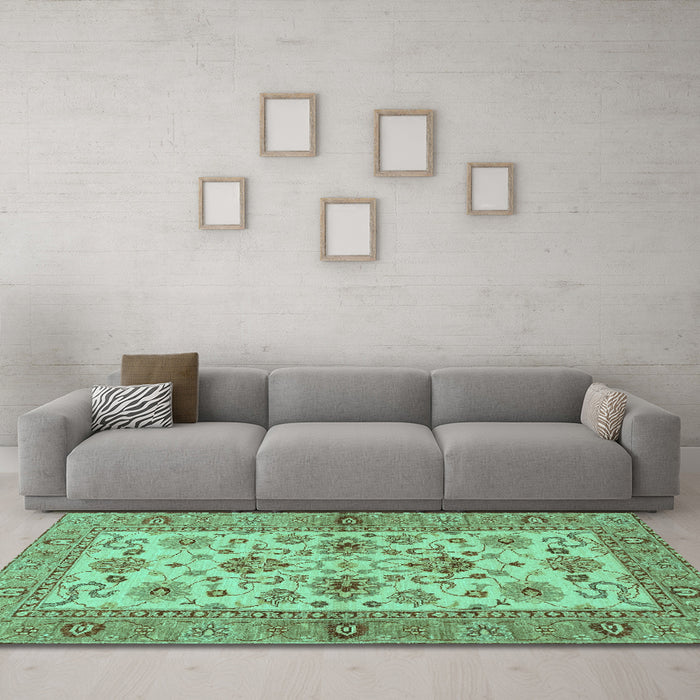 Machine Washable Abstract Turquoise Modern Area Rugs in a Living Room,, wshabs3997turq