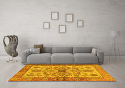 Machine Washable Abstract Yellow Modern Rug in a Living Room, wshabs3998yw