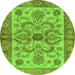 Round Machine Washable Abstract Green Modern Area Rugs, wshabs3998grn