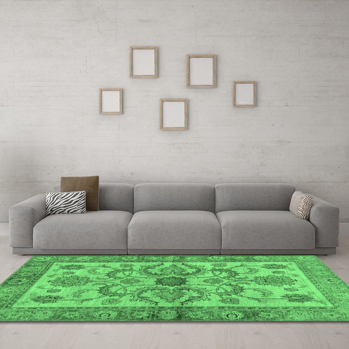 Machine Washable Abstract Emerald Green Modern Area Rugs in a Living Room,, wshabs3998emgrn