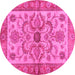 Round Machine Washable Abstract Pink Modern Rug, wshabs3998pnk