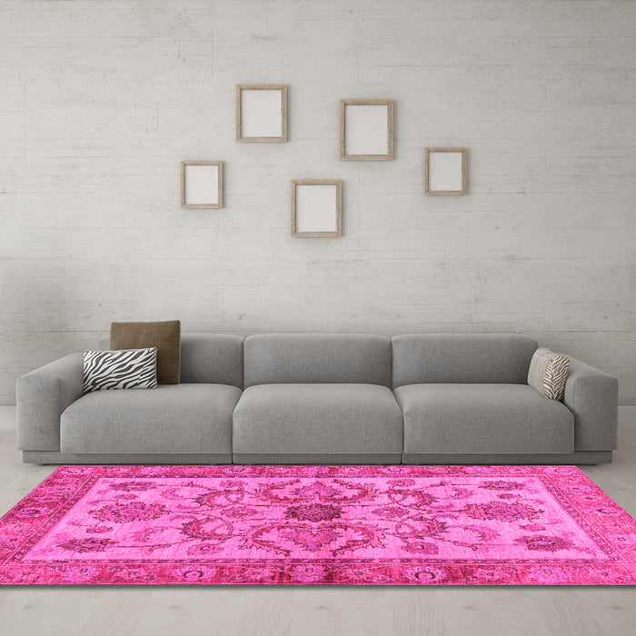 Machine Washable Abstract Pink Modern Rug in a Living Room, wshabs3998pnk