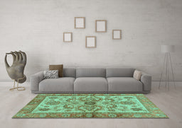 Machine Washable Abstract Turquoise Modern Area Rugs in a Living Room,, wshabs3998turq
