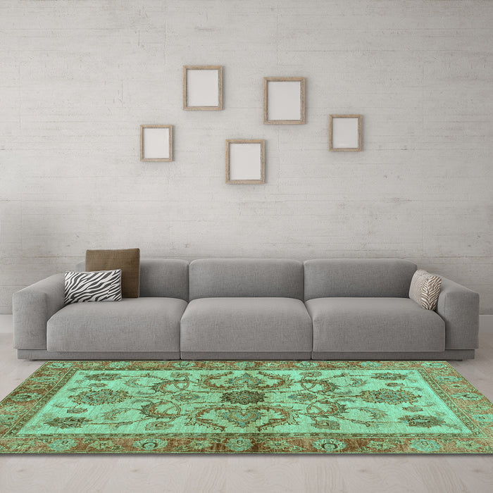 Machine Washable Abstract Turquoise Modern Area Rugs in a Living Room,, wshabs3998turq